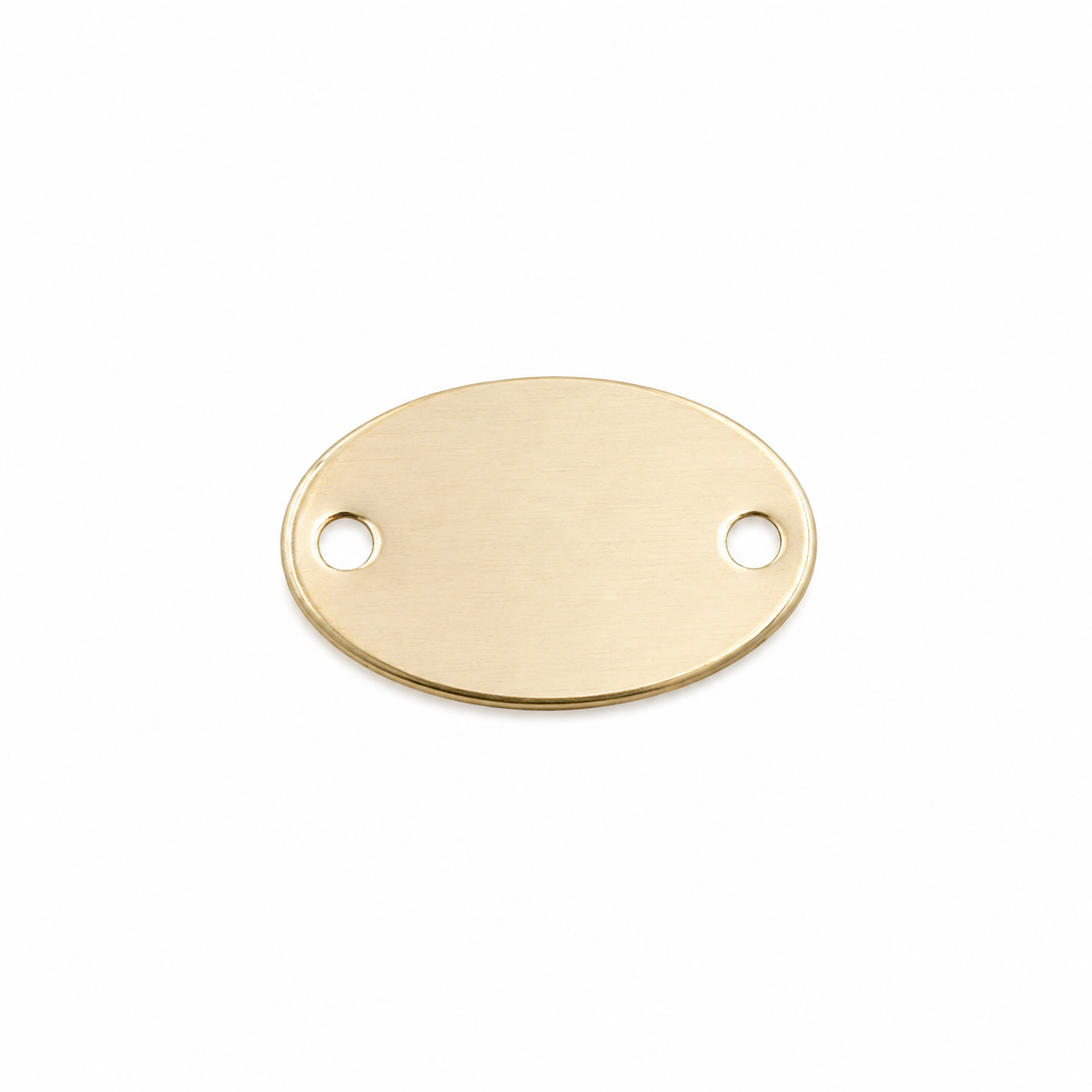 A blank oval brass nameplate with two pre-drilled holes, shown on a solid white background.