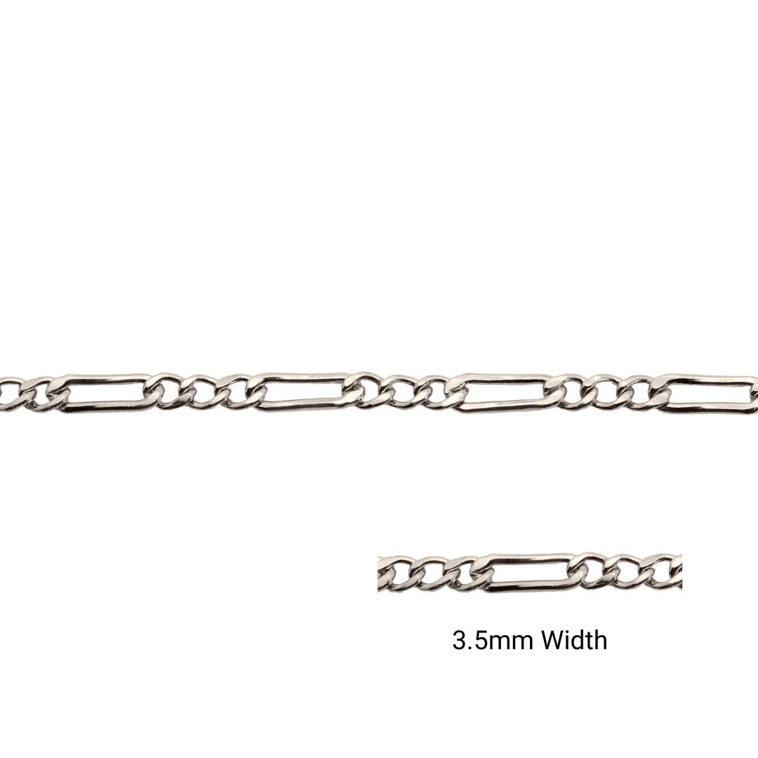 Permanent Jewelry DC VA MD - Silver Figaro chain on a white background