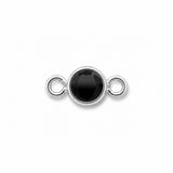 black faceted cut stone in silver bezel setting