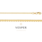 Gold chain bracelet with clasp on a white background, featuring the brand 'Vesper'.