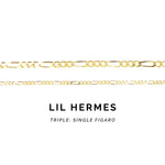 Gold chain necklace with 'LIL HERMES' branding on a white background