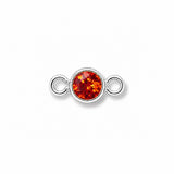 Silver jewelry connector with a July ruby gemstone on a white background