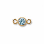 Gold jewelry connector with a light blue gemstone on a white background