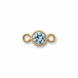 Gold jewelry connector with a light blue gemstone on a white background