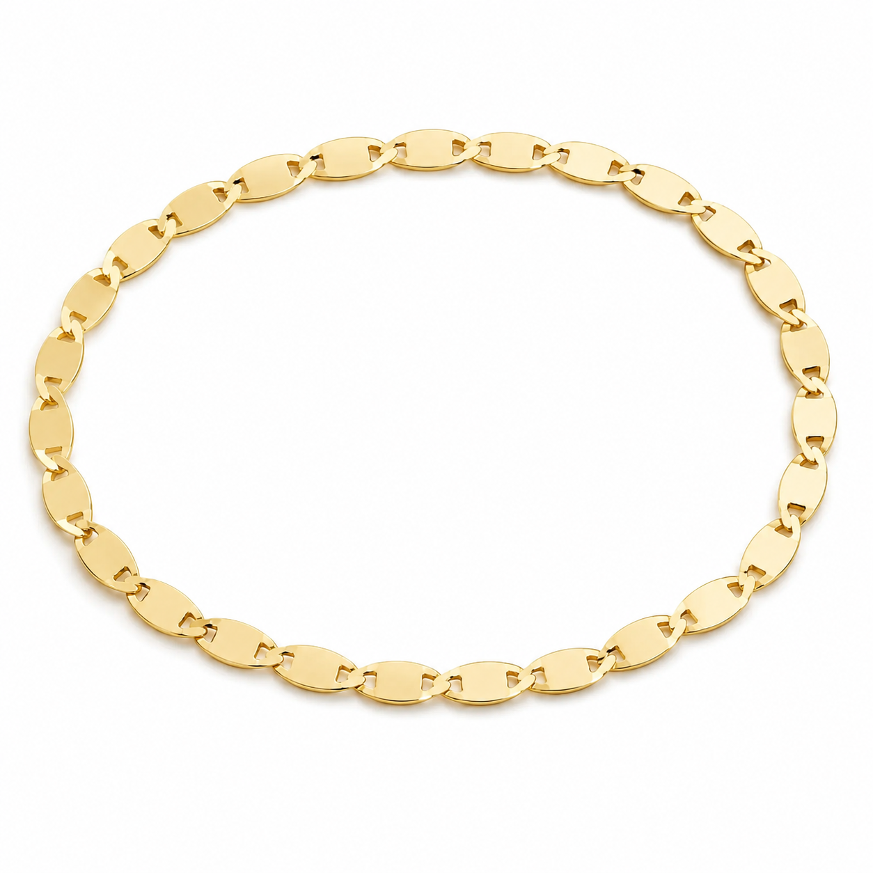 Gold bracelet chain on a white background for permanent jewelry welding.