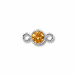 Silver jewelry connector with a round yellow gemstone on a white background