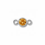 Silver jewelry connector with a round yellow gemstone on a white background
