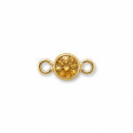 Gold jewelry connector with a round yellow gemstone on a white background