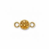 Gold jewelry connector with a round yellow gemstone on a white background