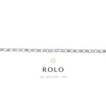 Silver chain necklace with 'ROLO' branding on a white background