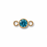 Gold jewelry connector with a blue September gemstone on a white background