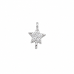 A silver five-pointed star pendant embellished with small clear pavé stones, centered on a plain white background.