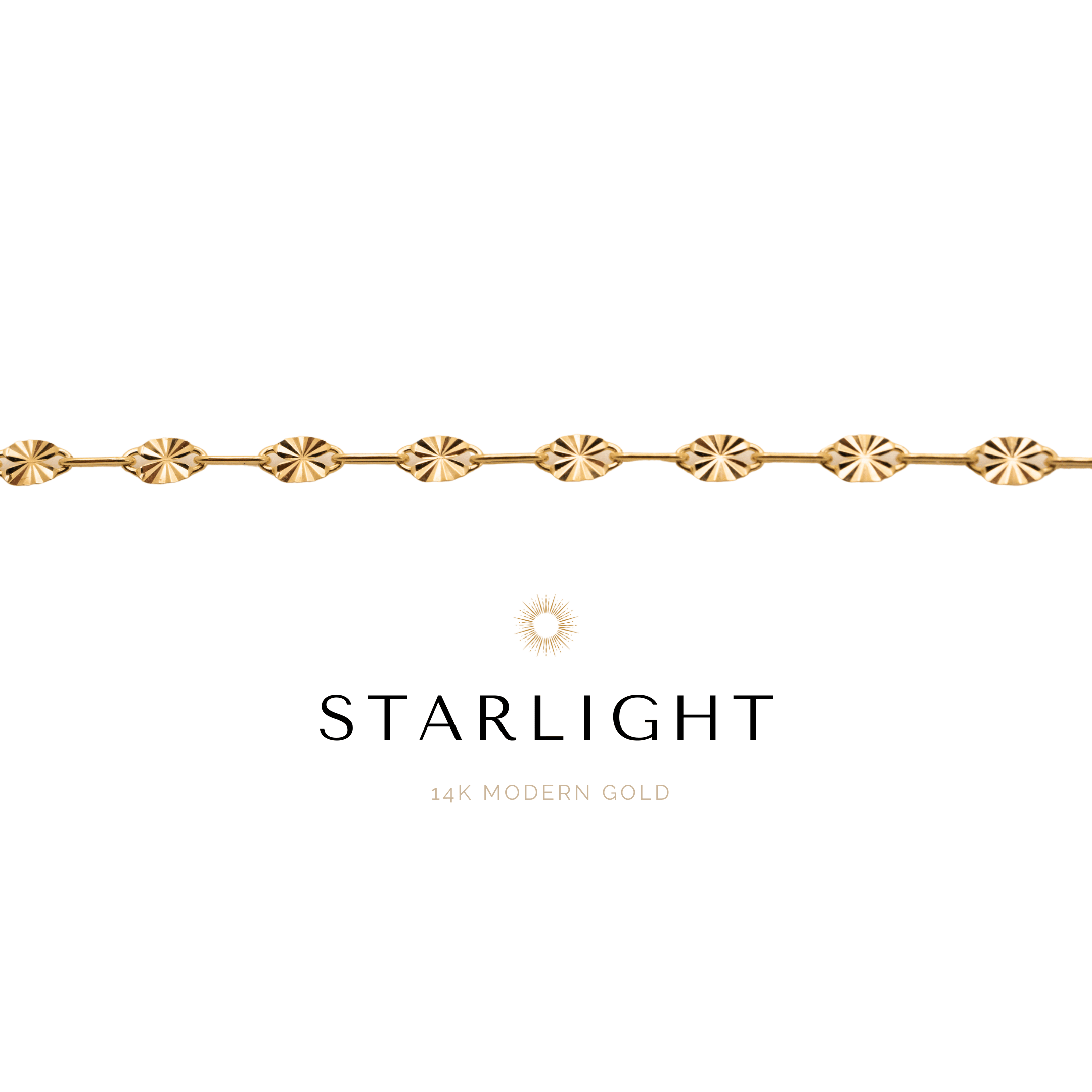 A gold bracelet with diamond-cut detailing, branded with 'Starlight'.