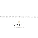 Silver bar and link bracelet with 'VIATOR' branding on a white background