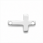 A polished silver cross pendant with two circular holes, shown on a clean white background.